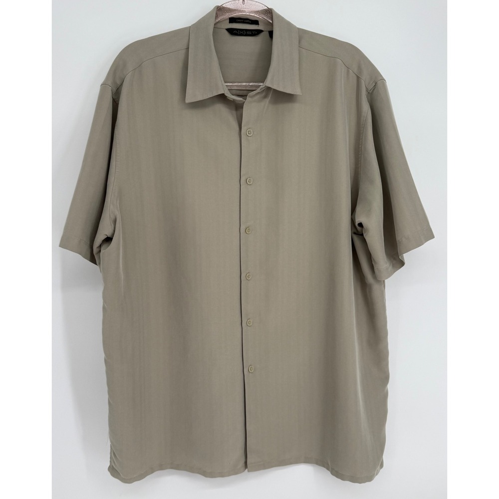 AXIST Mens Surf Soft Herringbone Short Sleeve Button Down Shirt Khaki Sz XL